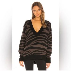 Animal print v neck sweater